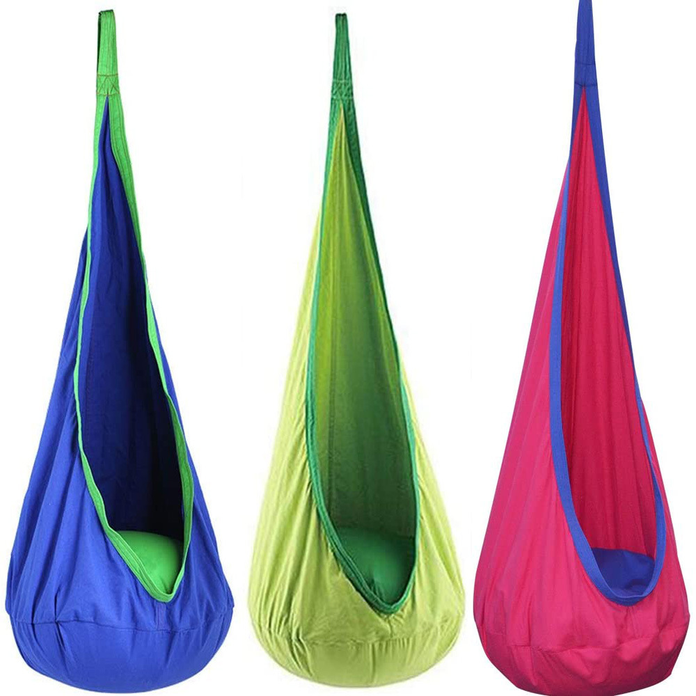 Kids Outdoor Lounge - เก้าอี้แขวนสำหรับเด็กแบบพกพาเตียงแกว่งผ้าร่มชูชีพเตียงในร่มโมเดลลานบ้านพร้อมเบาะเป่าลมเก้าอี้แขวน
