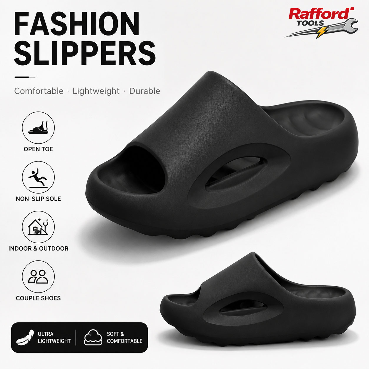 Kids Outdoor Shoes - รองเท้าแตะกีฬาสำหรับผู้ชายและผู้หญิงของ Rafford, รองเท้าแตะห้องน้ำชายหาดแบบเปิดนิ้วเท้ากันลื่น, รองเท้าแตะคู่รักน้ำหนักเบาสำหรับในร่มและกลางแจ้ง