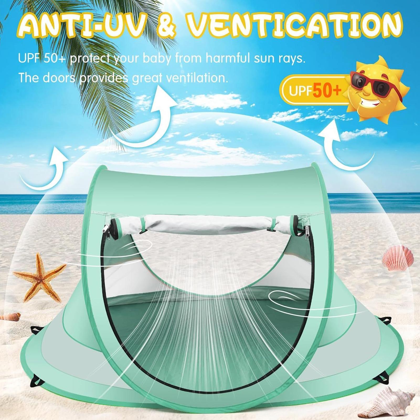Kids Outdoor House Accessories - เต็นท์ชายหาดสำหรับเด็กแบบพกพา พร้อมสระว่ายน้ำ ป้องกันรังสียูวี บังแดด สำหรับเด็กเล็ก ของเล่นกลางแจ้ง