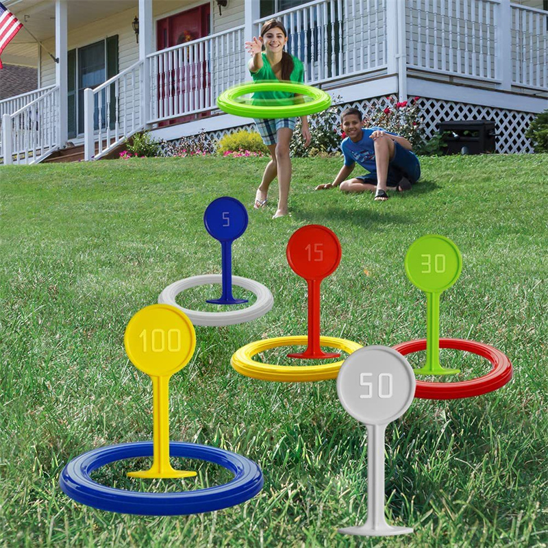 Kids Outdoor Yard Toys - เกมโยนห่วงพลาสติกสำหรับเด็ก ของเล่นโยนห่วงกลางแจ้งสำหรับสนามหญ้าและชายหาด เกมสนามหญ้ากลางแจ้ง ของขวัญ ของชำร่วยงานรื่นเริง