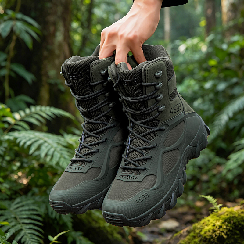 Kids Outdoor Shoes - รองเท้าบูทผู้ชายแบบยุทธวิธี น้ำหนักเบา สำหรับฝึกซ้อม ทำงาน กันน้ำ ใช้กลางแจ้ง