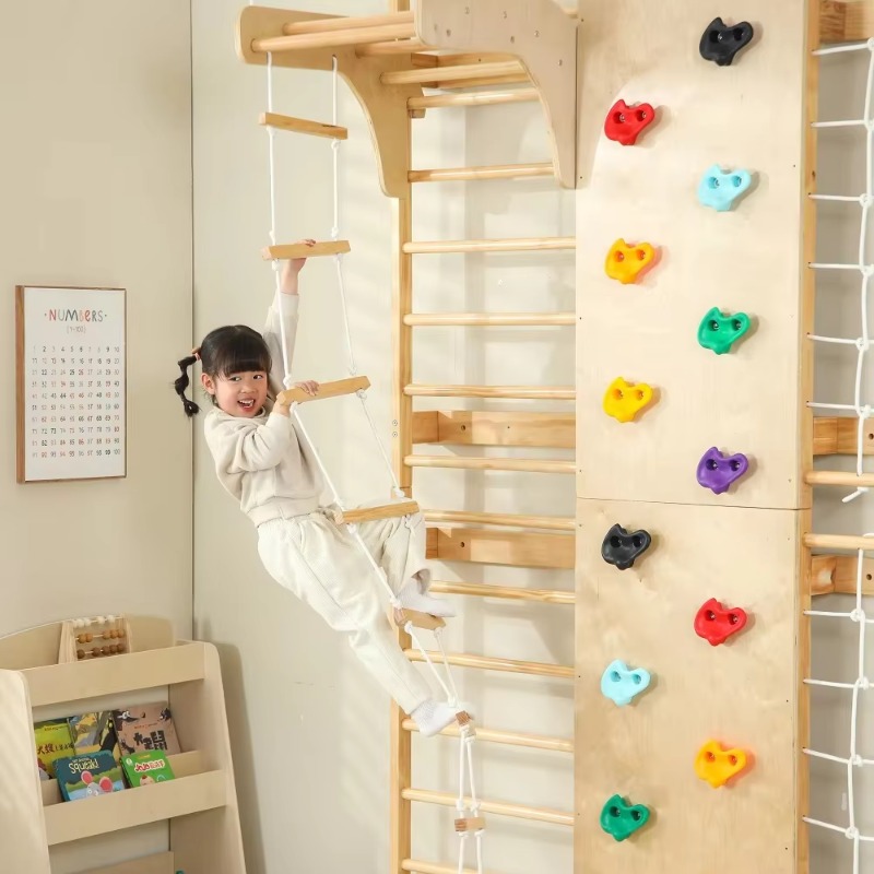 Kids Outdoor Monkey Bars - บาร์โหนในร่มสำหรับเด็ก โครงปีนป่ายไม้ โครงไม้แขวนผนังแบบสวีเดนสำหรับเด็กเล็ก