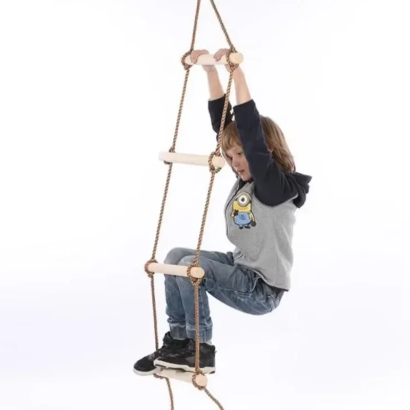 Kids Outdoor Play Area - บันไดเชือกปีนป่ายสำหรับเด็ก วัสดุไม้ ชิงช้าเด็ก เกมในร่มและกลางแจ้ง ของเล่นสนามเด็กเล่น สนามหลังบ้าน