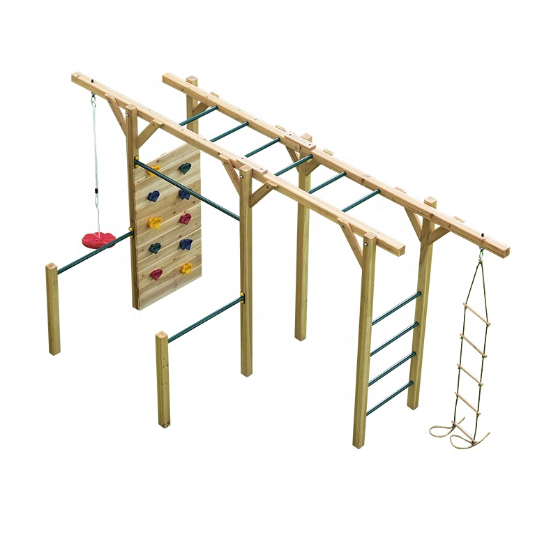 Kids Outdoor Monkey Bars - อุปกรณ์ออกกำลังกายไม้ 6 in 1 สำหรับเด็ก บันไดปีนป่ายไม้