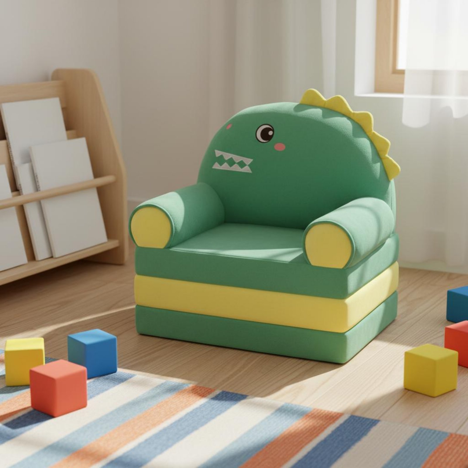 Kids Outdoor Lounge - โซฟาเด็กแบบพับได้ เก้าอี้โซฟาเด็กแบบพับได้ เก้าอี้นั่งเล่นเด็ก ลายการ์ตูน ผ้าคลุมซักได้ เฟอร์นิเจอร์เด็กอเนกประสงค์