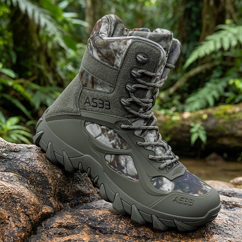Kids Outdoor Shoes - รองเท้าบูทผู้ชายแบบยุทธวิธี สำหรับกิจกรรมกลางแจ้ง น้ำหนักเบา ปลอดภัย ระบายอากาศได้ดี รองเท้าบูททหารผู้ชาย