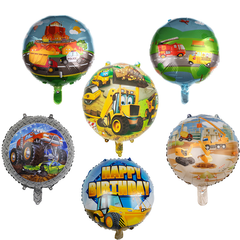 Kids Outdoor Excavator - ลูกโป่งฟอยล์อะลูมิเนียมรูปรถยนต์การ์ตูน 18 นิ้ว 10 ชิ้น ของขวัญวันเกิดเด็ก