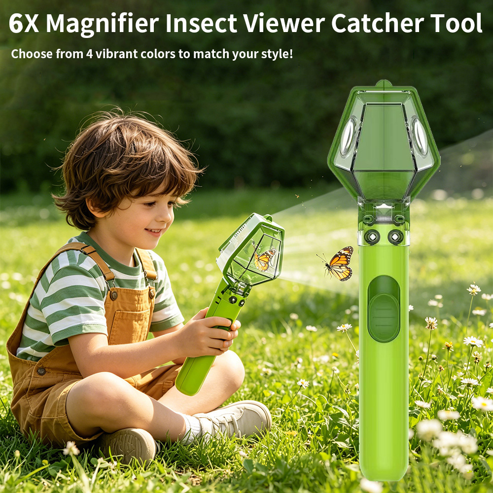 Kids Outdoor Nature Toys - กล่องดูแมลงแบบขยาย 6 เท่าสำหรับเด็ก, กล่องสังเกตแมลงแบบมองเห็นชัดเจน, ของเล่นเสริมการเรียนรู้สำรวจธรรมชาติกลางแจ้ง