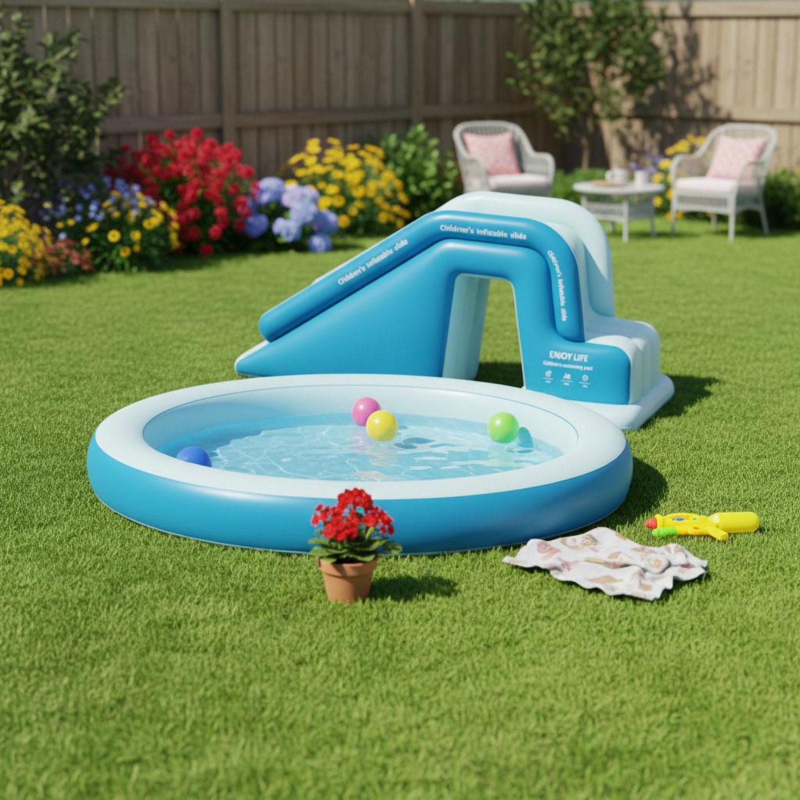 สไลเดอร์สระน้ำเป่าลม พับเก็บได - Kids Outdoor Nature Toys บทวิจารณ์และราคา