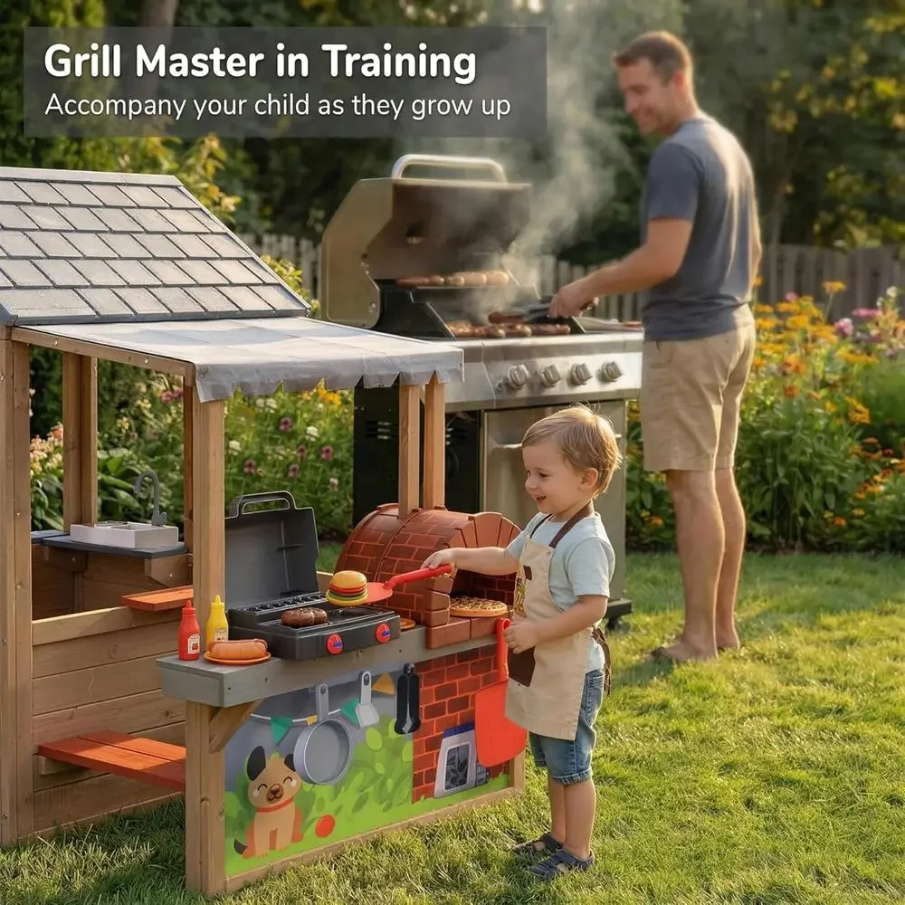 บ้านเด็กเล่นกลางแจ้งทำจากไม้,  - Kids Outdoor Grill บทวิจารณ์และราคา