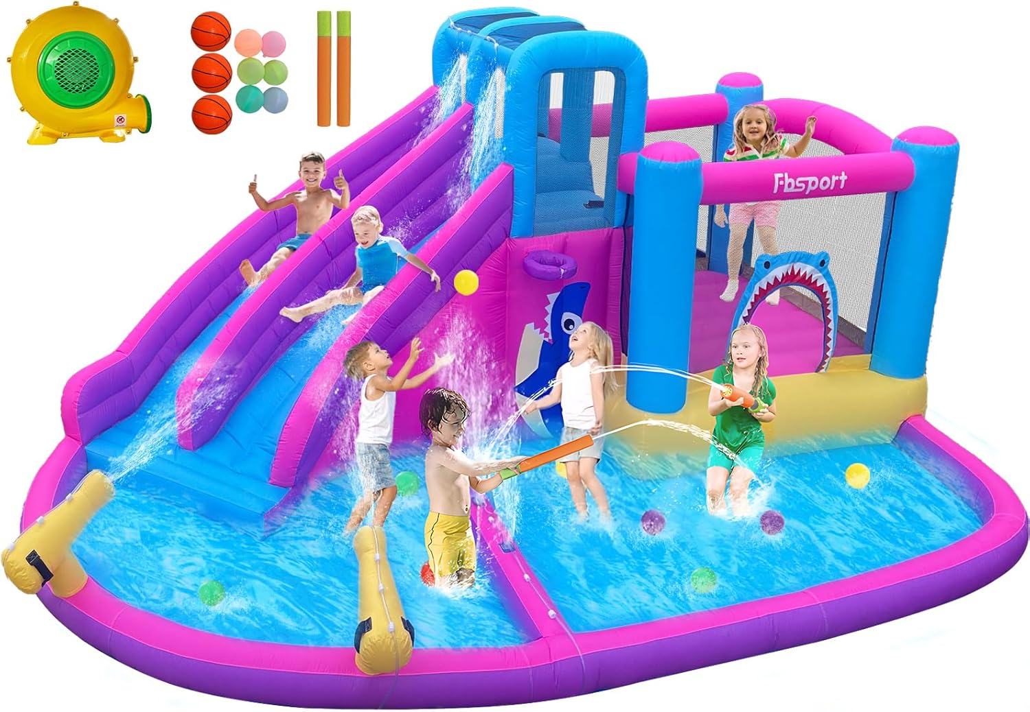 บ้านลมเป่าลมรูปสไลเดอร์น้ำคู่ส - Kids Outdoor Ball บทวิจารณ์และราคา
