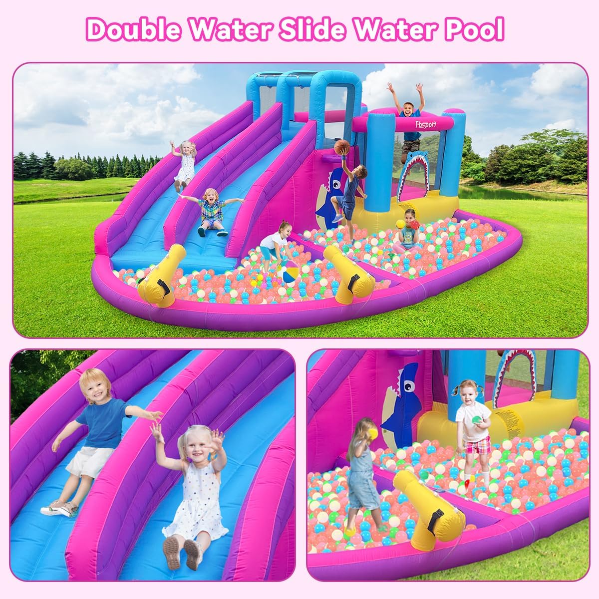 บ้านลมเป่าลมรูปสไลเดอร์น้ำคู่ส - Kids Outdoor Ball บทวิจารณ์และราคา